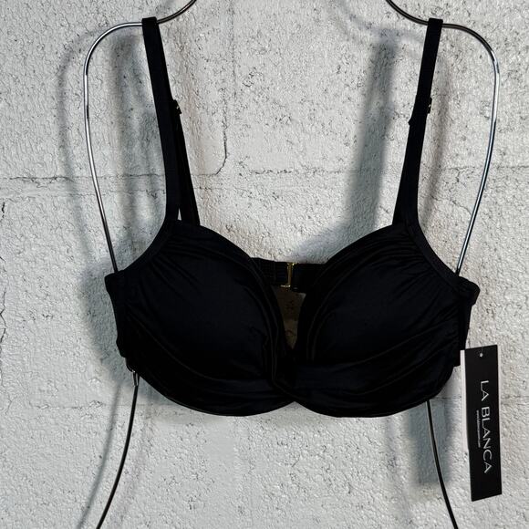 La Blanca crossover Wrap Bikini Top black size 4 MSRP $78 - Picture 1 of 8